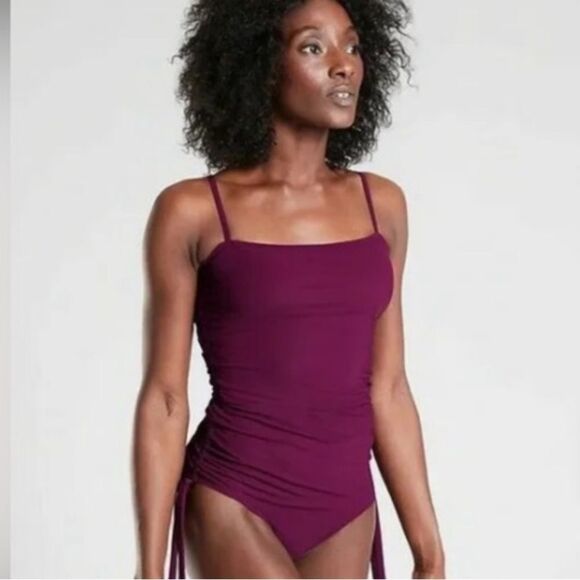 Athleta Shirred One-Pice Swimsuit Plum color Size small - Picture 1 of 8